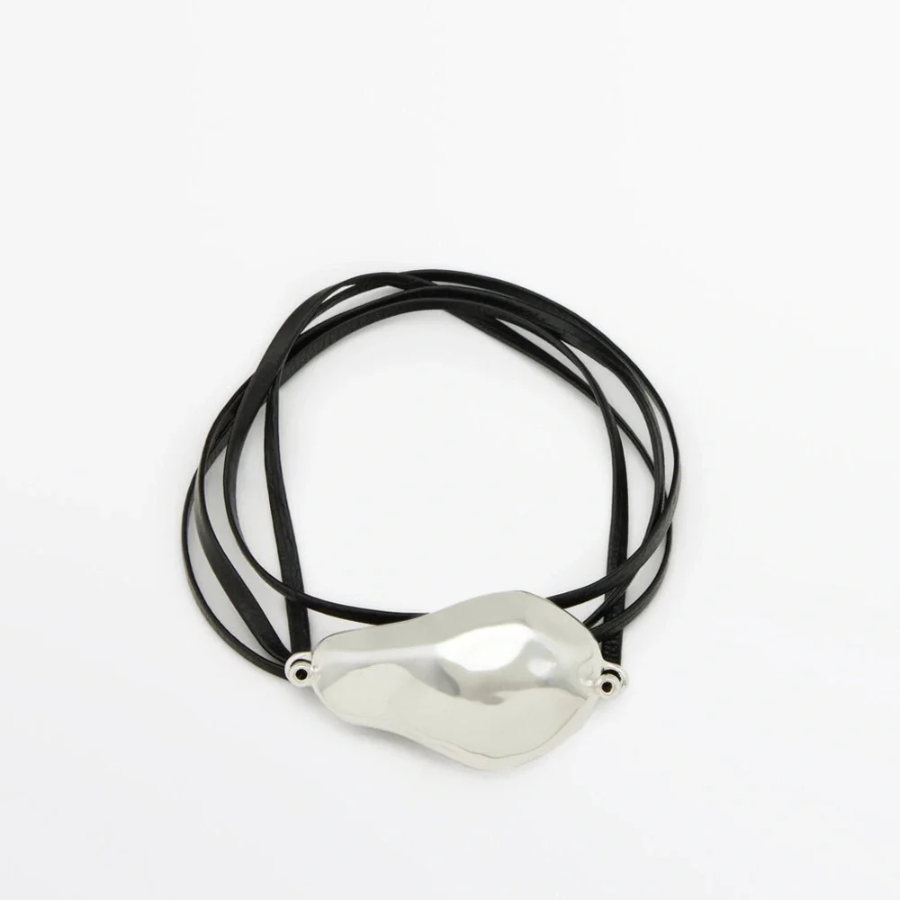 Massimo Dutti Leather Cord Bracelet with Silver Piece